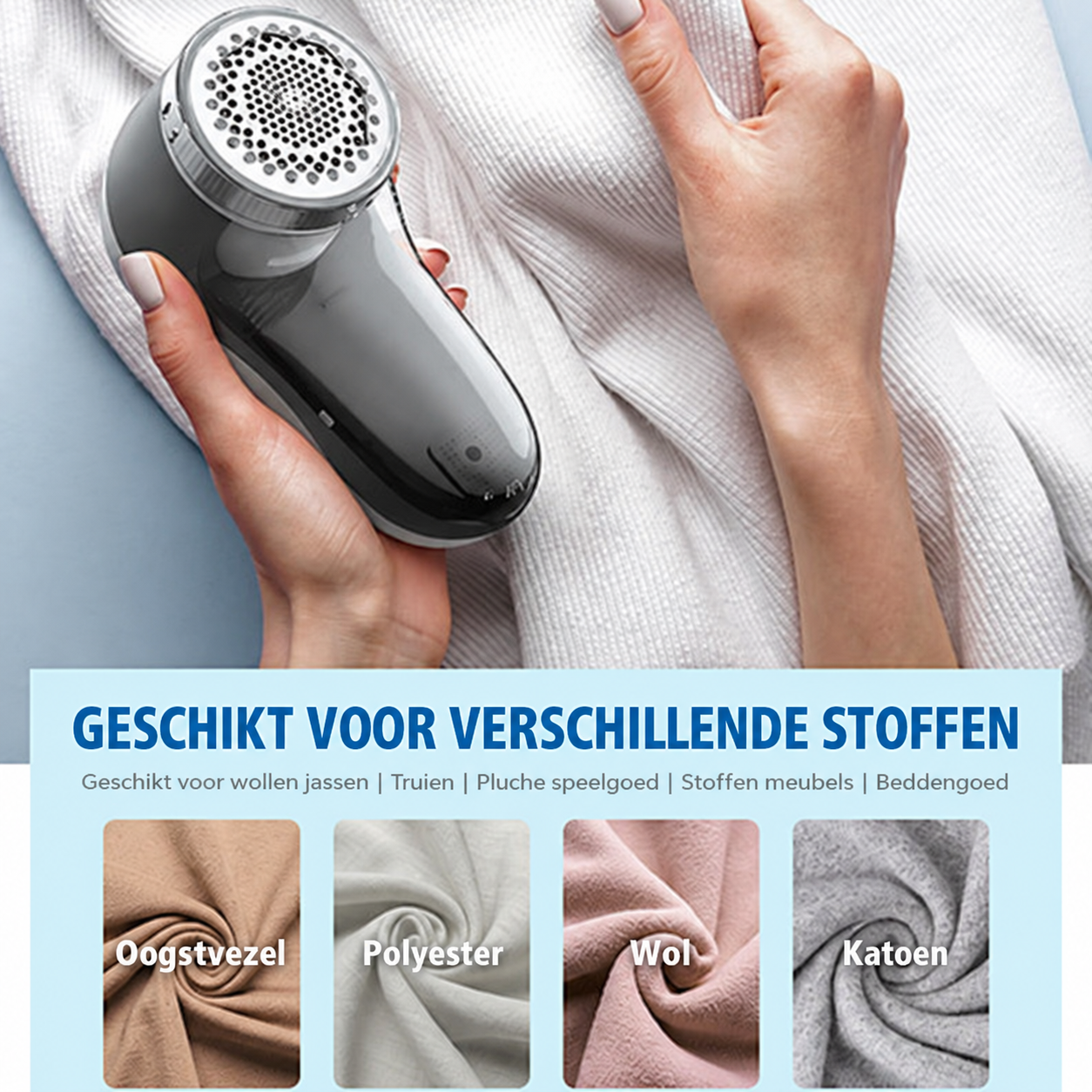 Pluizenverwijderaar geschikt voor polyester, wol, katoen en beddengoed