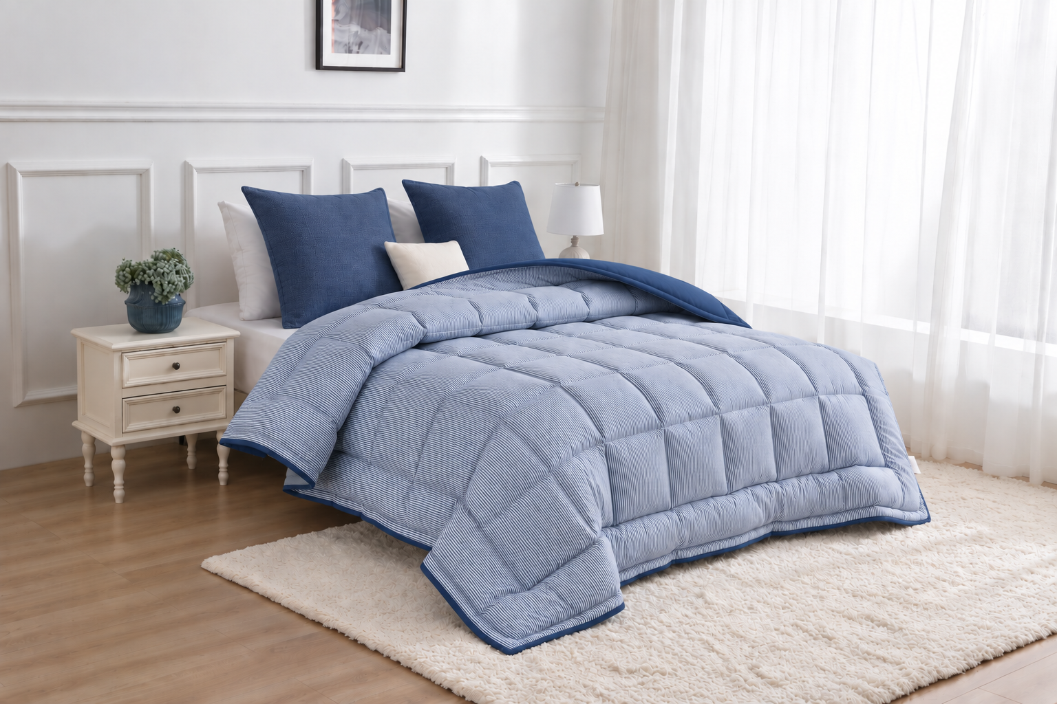 Dekbed met vaste overtrek - gestreept blauw (3)