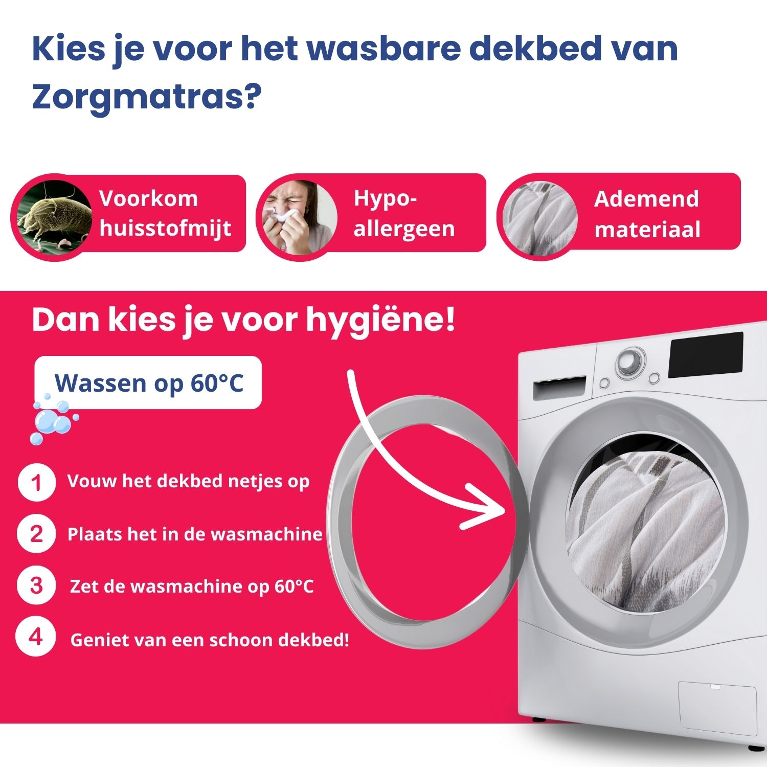 Gloria grijs wit dekbed zonder overtrek in wasmachine – wasbaar op 60 graden