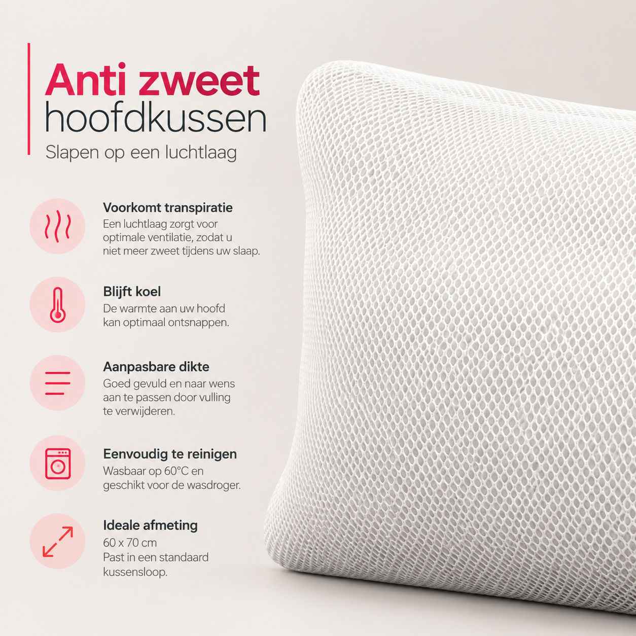 Anti zweet hoofdkussen met luchtlaag