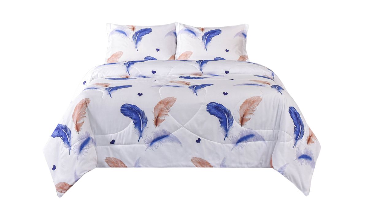 Dekbed zonder overtrek Aveline wit blauw bruin veertjes hartjes