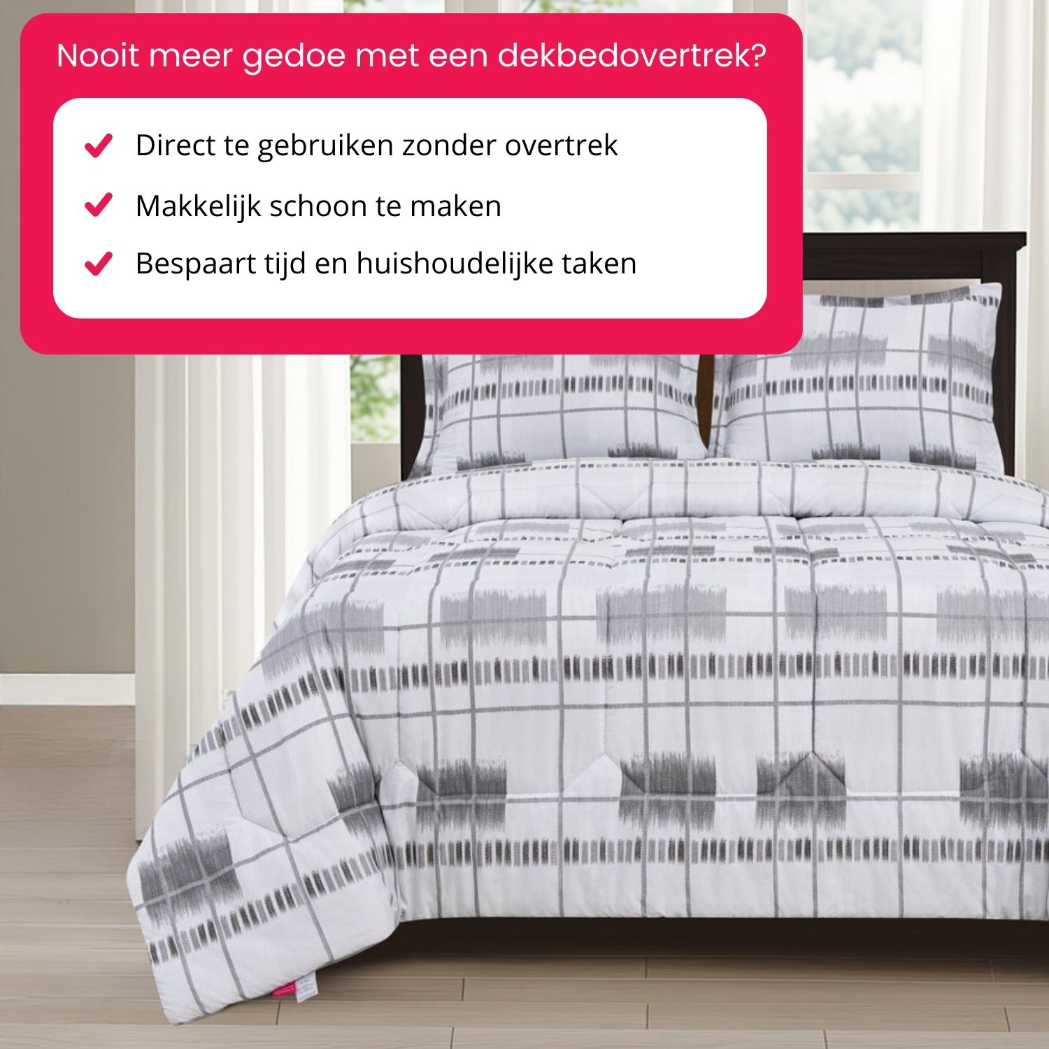 Grijs wit Gloria dekbed zonder overtrek met voordelen zoals snel opmaken en makkelijk schoon te houden